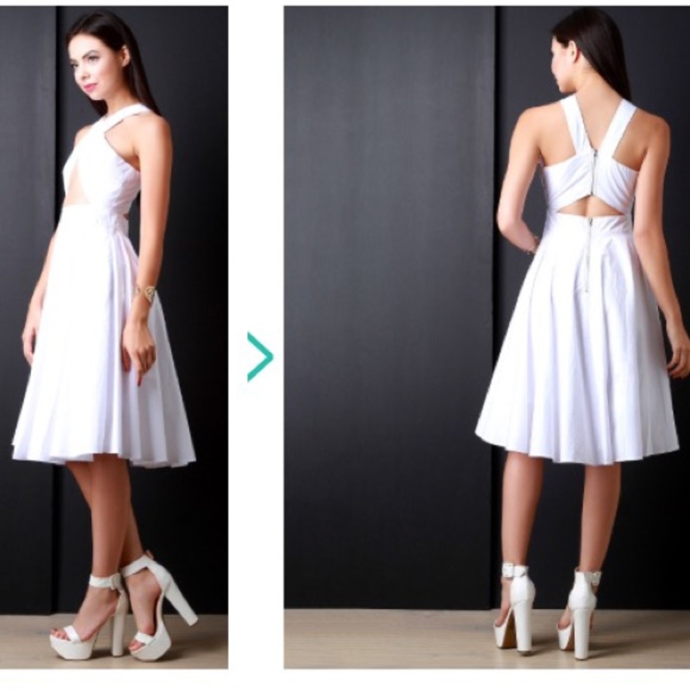 NEW Women’s open cross over atrap fit flare dress White L 100% cotton